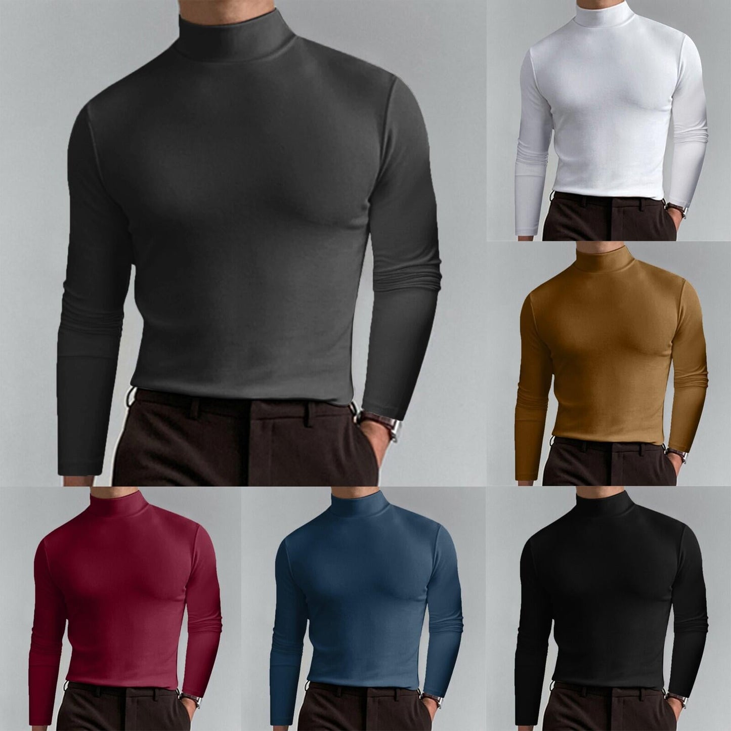 🎉Slim Fit Langarm-T-Shirt für Herren mit Stehkragen