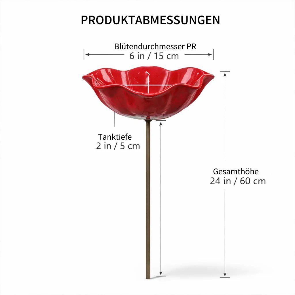 🌼 Handgefertigter Metall Blumen-Gartenstecker 🐦 Vogeltränke & Insekten-Trinkstelle, Wetterfest Gartendekoration für Beet, Wege & Außenbereich, Einzigartiges Deko Geschenk