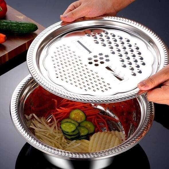 Frühlings-Sonderangebot: 35 % Rabatt-3-in-1-Multifunktionssieb-Set aus Edelstahl, inklusive Schüssel/Sieb/Schneider, ideal zum Waschen von Reis, Obst und Gemüse, unverzichtbar in jeder Küche