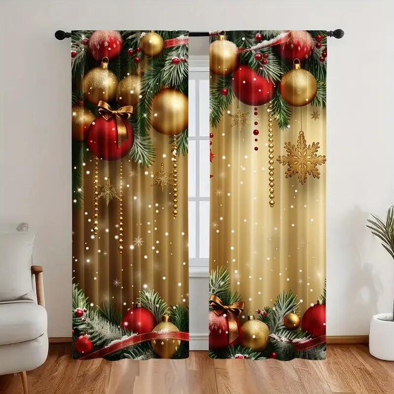 🎅Weihnachtsangebot 🎄Weihnachtliche Fenstergardinen, 2-teiliges Set für Ihre Heimdekoration