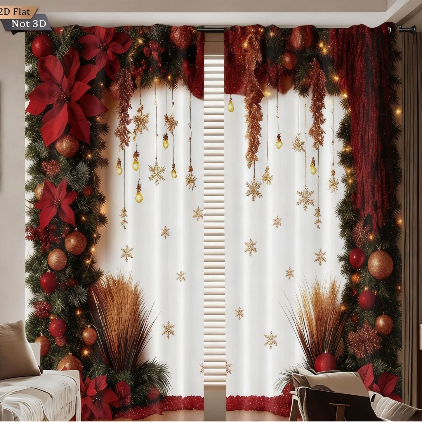 🎅Weihnachtsangebot 🎄Weihnachtliche Fenstergardinen, 2-teiliges Set für Ihre Heimdekoration