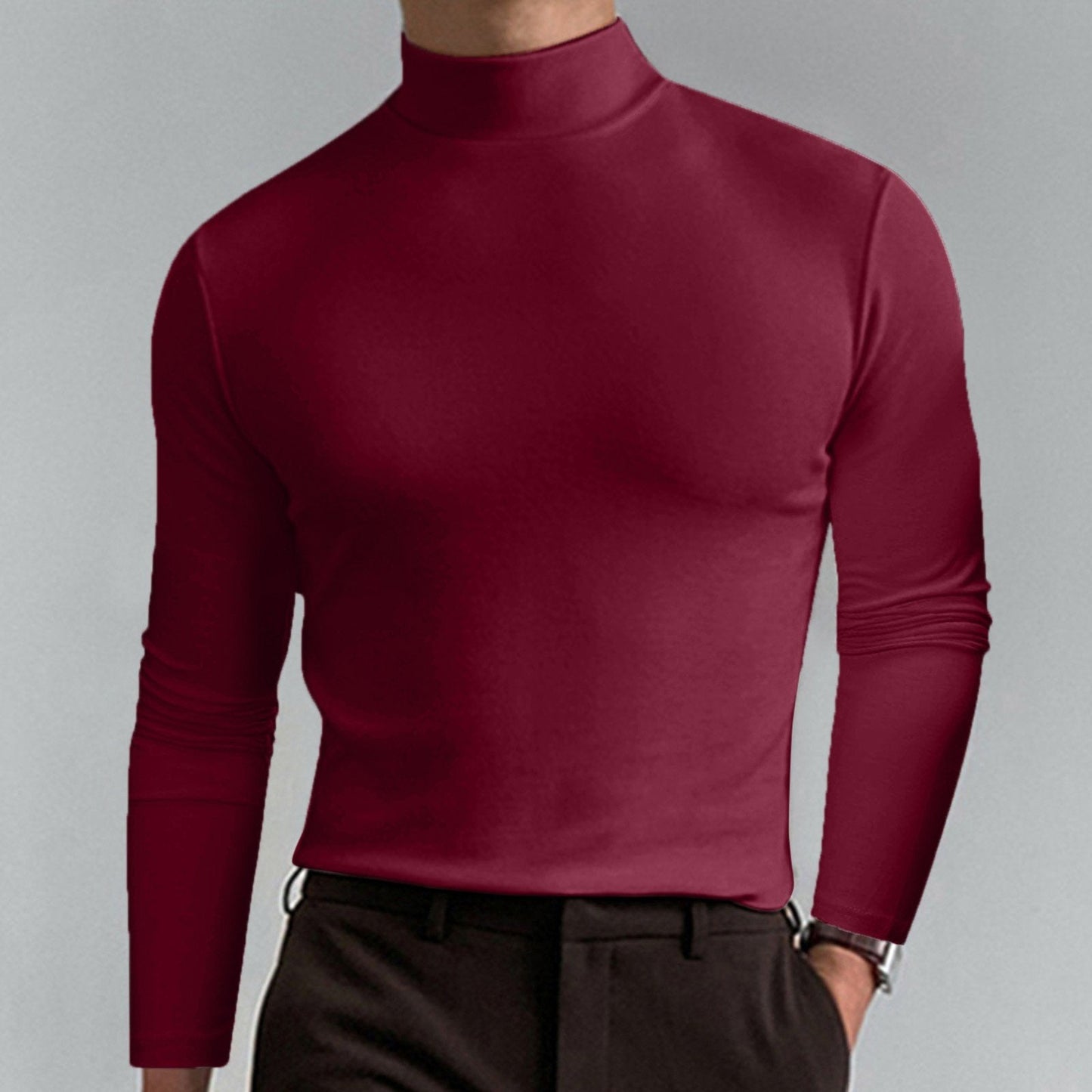 🎉Slim Fit Langarm-T-Shirt für Herren mit Stehkragen