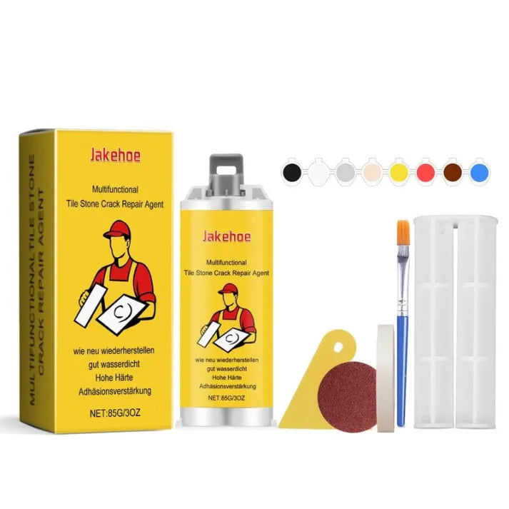 🔧Schnelltrocknender Fliesenreparaturkleber - Komplettes Werkzeugset für Heimwerker – Reparieren Sie Risse dauerhaft in wenigen Minuten!✨