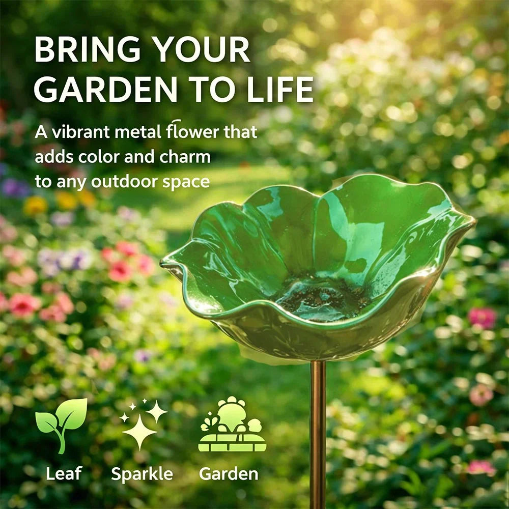🌼 Handgefertigter Metall Blumen-Gartenstecker 🐦 Vogeltränke & Insekten-Trinkstelle, Wetterfest Gartendekoration für Beet, Wege & Außenbereich, Einzigartiges Deko Geschenk