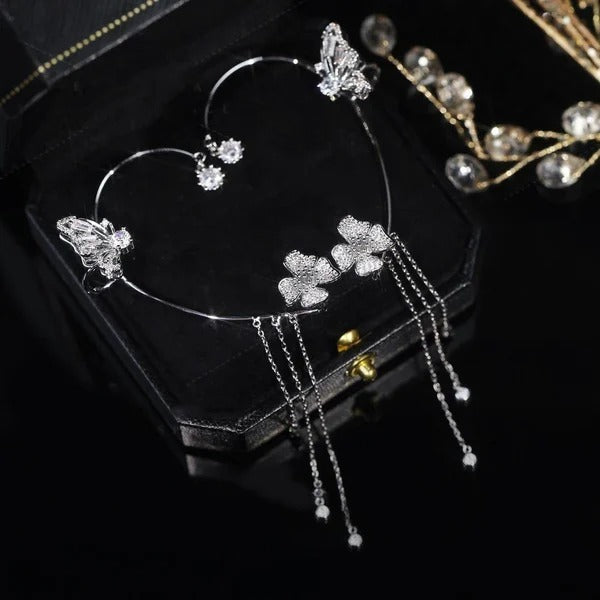 💕Schlichte Ohrclips mit Schmetterlings- und Blumenmotiv & Quasten – Elegant & bequem, ohne Ohrloch 🌸🦋