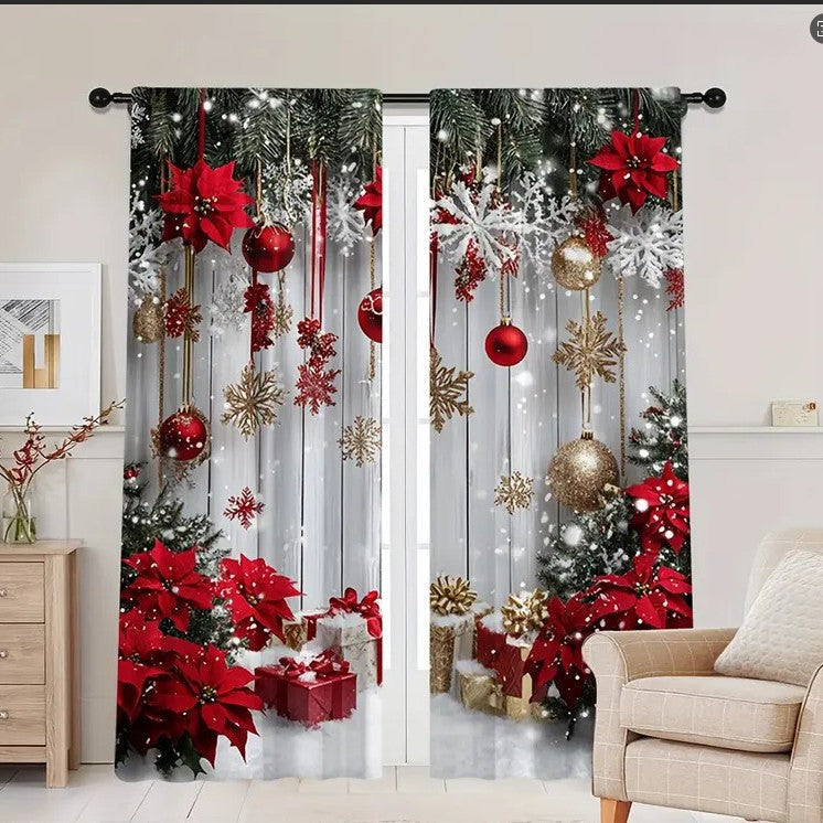 🎅Weihnachtsangebot 🎄Weihnachtliche Fenstergardinen, 2-teiliges Set für Ihre Heimdekoration