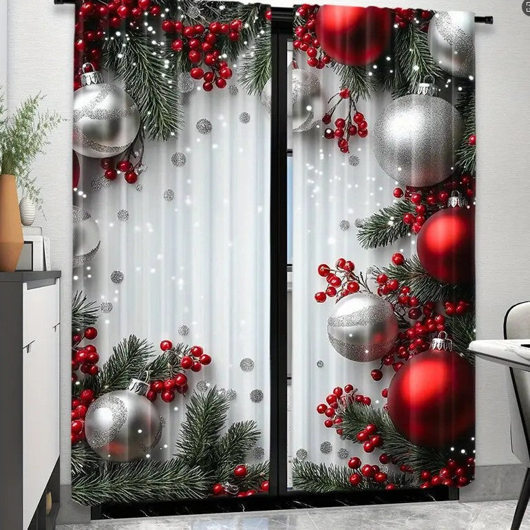 🎅Weihnachtsangebot 🎄Weihnachtliche Fenstergardinen, 2-teiliges Set für Ihre Heimdekoration