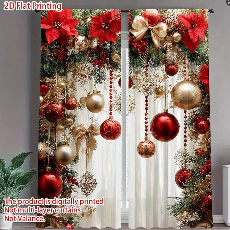 🎅Weihnachtsangebot 🎄Weihnachtliche Fenstergardinen, 2-teiliges Set für Ihre Heimdekoration