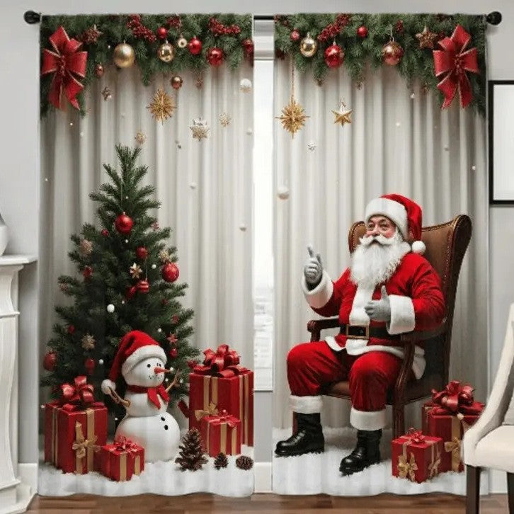 🎅Weihnachtsangebot 🎄Weihnachtliche Fenstergardinen, 2-teiliges Set für Ihre Heimdekoration