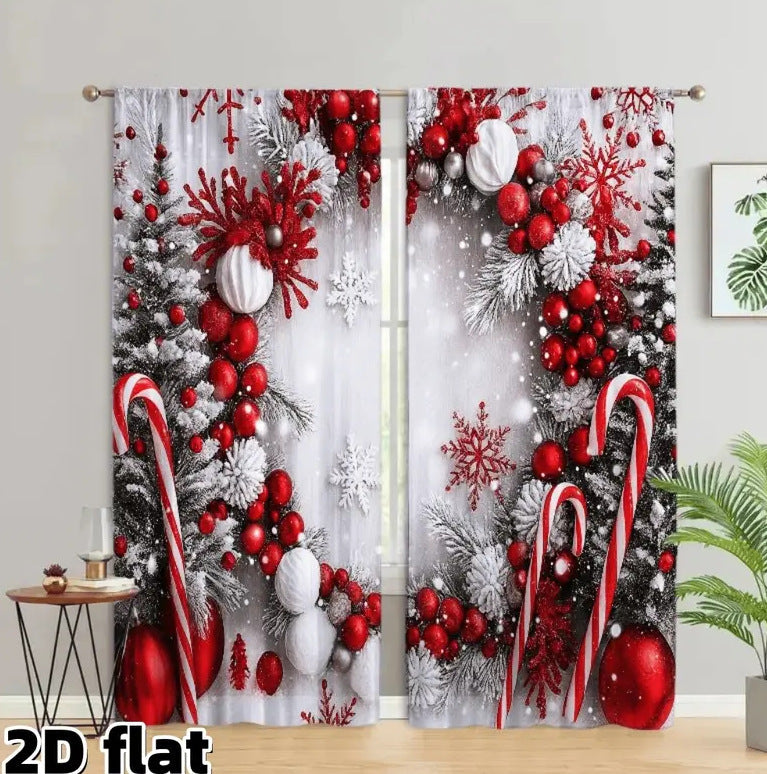🎅Weihnachtsangebot 🎄Weihnachtliche Fenstergardinen, 2-teiliges Set für Ihre Heimdekoration
