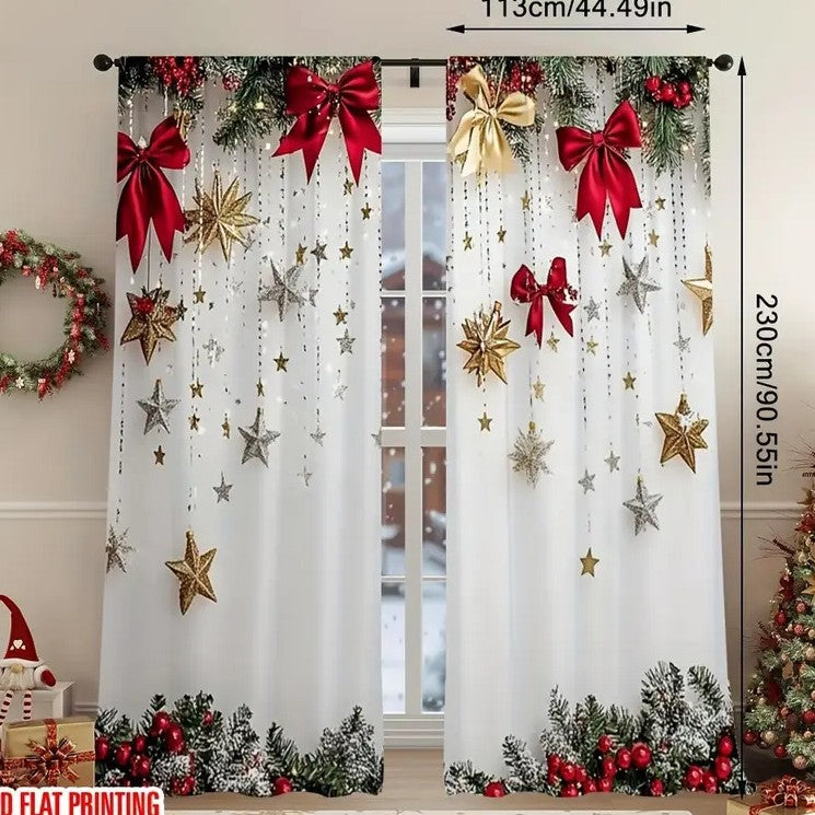 🎅Weihnachtsangebot 🎄Weihnachtliche Fenstergardinen, 2-teiliges Set für Ihre Heimdekoration