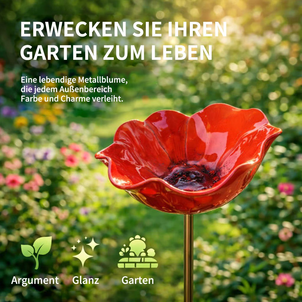 🌼 Handgefertigter Metall Blumen-Gartenstecker 🐦 Vogeltränke & Insekten-Trinkstelle, Wetterfest Gartendekoration für Beet, Wege & Außenbereich, Einzigartiges Deko Geschenk