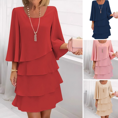 Muttertagsangebot-Kleid mit gestuftem Volantsaum und ausgestellten Ärmeln für Damen