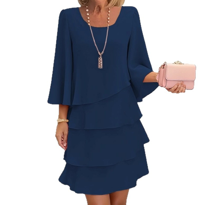 Muttertagsangebot-Kleid mit gestuftem Volantsaum und ausgestellten Ärmeln für Damen