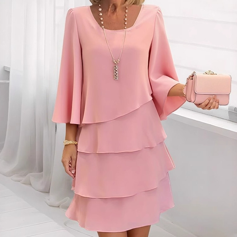 Muttertagsangebot-Kleid mit gestuftem Volantsaum und ausgestellten Ärmeln für Damen