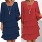 Muttertagsangebot-Kleid mit gestuftem Volantsaum und ausgestellten Ärmeln für Damen