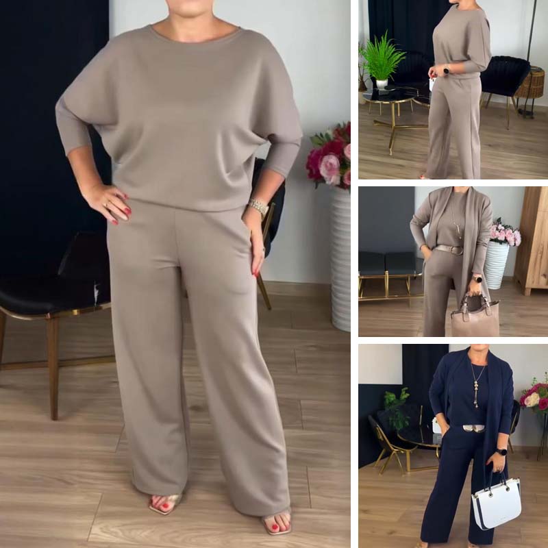 ✨ Elegantes 3-teiliges Set bestehend aus langem Cardigan, Oberteil und Hose💞