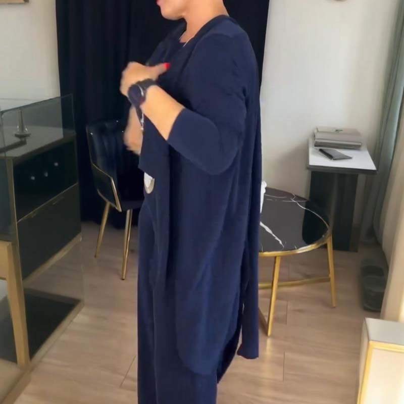 ✨ Elegantes 3-teiliges Set bestehend aus langem Cardigan, Oberteil und Hose💞