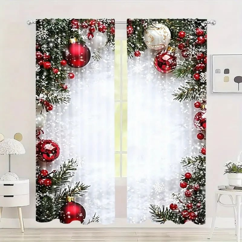 🎅Weihnachtsangebot 🎄Weihnachtliche Fenstergardinen, 2-teiliges Set für Ihre Heimdekoration