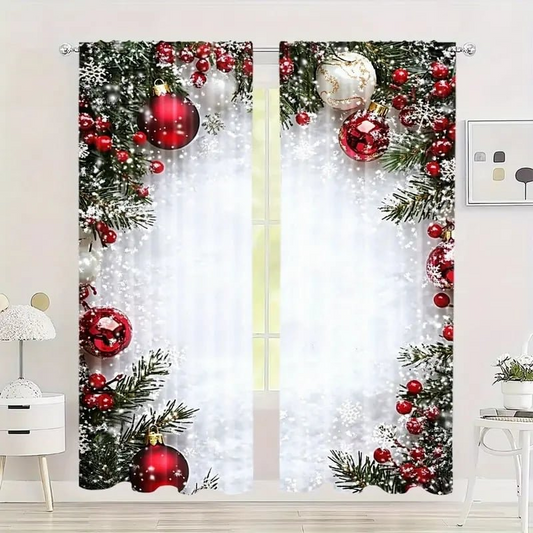 🎅Weihnachtsangebot 🎄Weihnachtliche Fenstergardinen, 2-teiliges Set für Ihre Heimdekoration