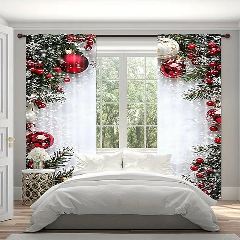 🎅Weihnachtsangebot 🎄Weihnachtliche Fenstergardinen, 2-teiliges Set für Ihre Heimdekoration