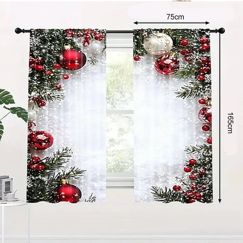 🎅Weihnachtsangebot 🎄Weihnachtliche Fenstergardinen, 2-teiliges Set für Ihre Heimdekoration