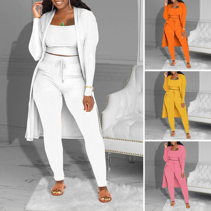 ✨ 50% RABATT! 🧶 Lässiges 3-teiliges Strickset – Cropped Top, Cardigan & Hose – Weich & Bequem, Modischer Layer-Look & Perfekte Passform 💞