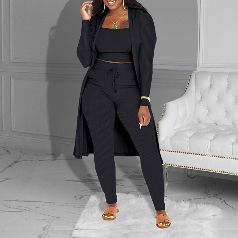 ✨ 50% RABATT! 🧶 Lässiges 3-teiliges Strickset – Cropped Top, Cardigan & Hose – Weich & Bequem, Modischer Layer-Look & Perfekte Passform 💞
