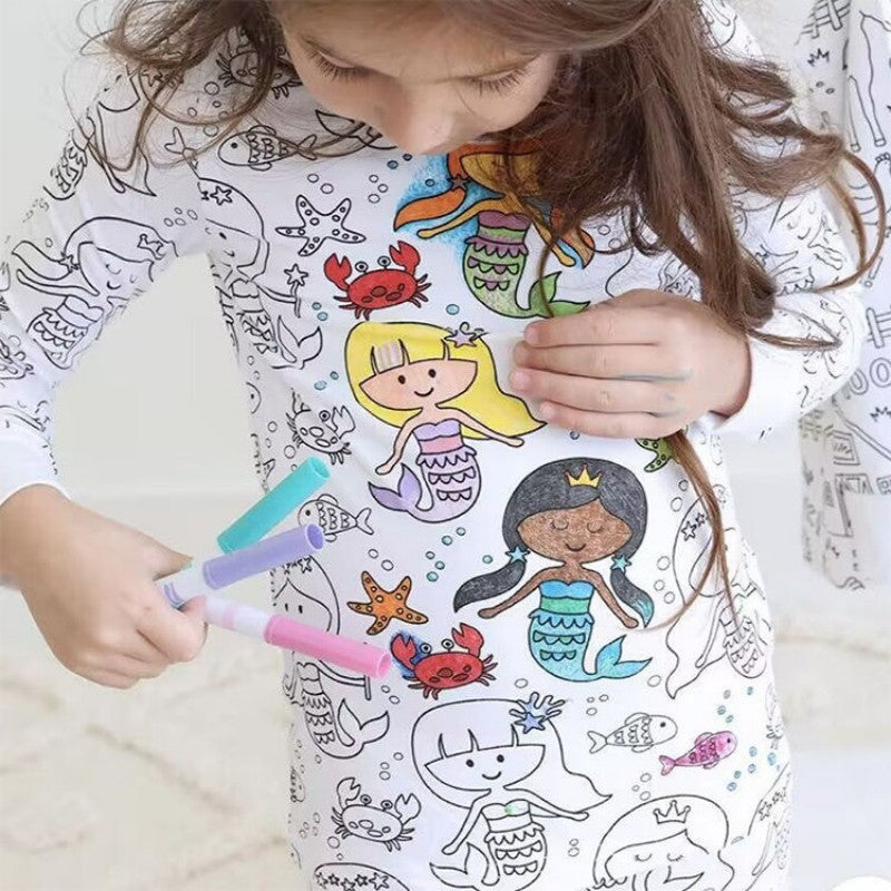 ✨ DIY-Cartoon-Pyjamas für Kinder – waschbarer Stoff für kreativen Spaß 🎨👧