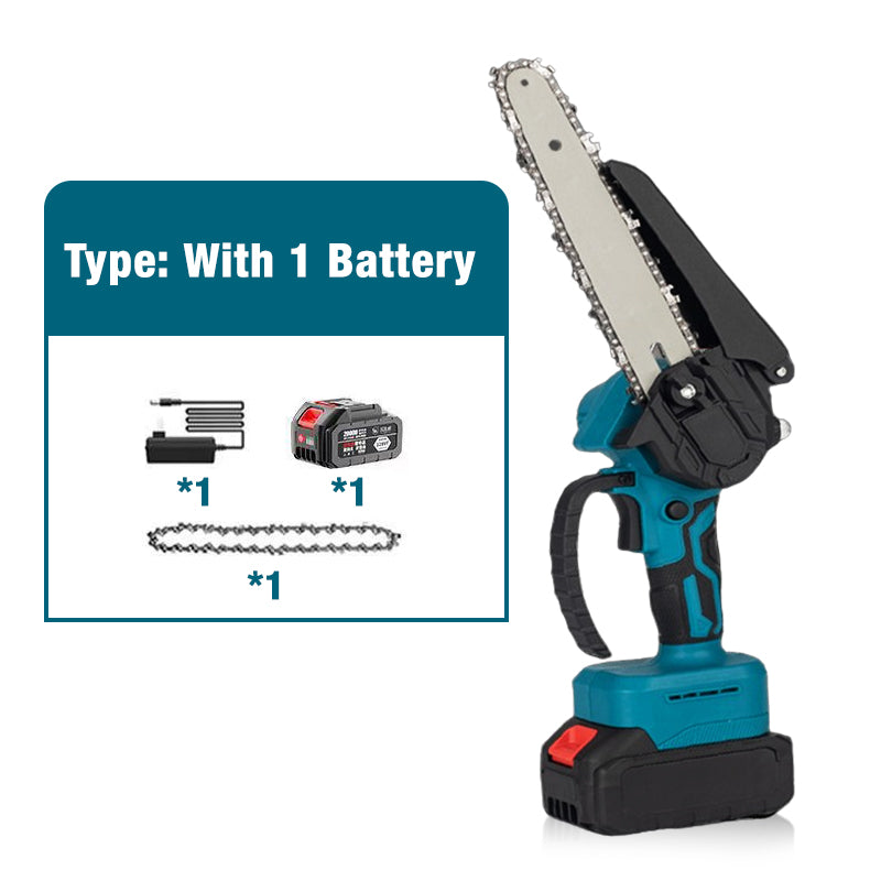🔥 6-Zoll-Akku-Minikettensäge mit 2 ✨ Akkus Kabellos und tragbar, ideal zum Zurückschneiden und zur Holzfällung